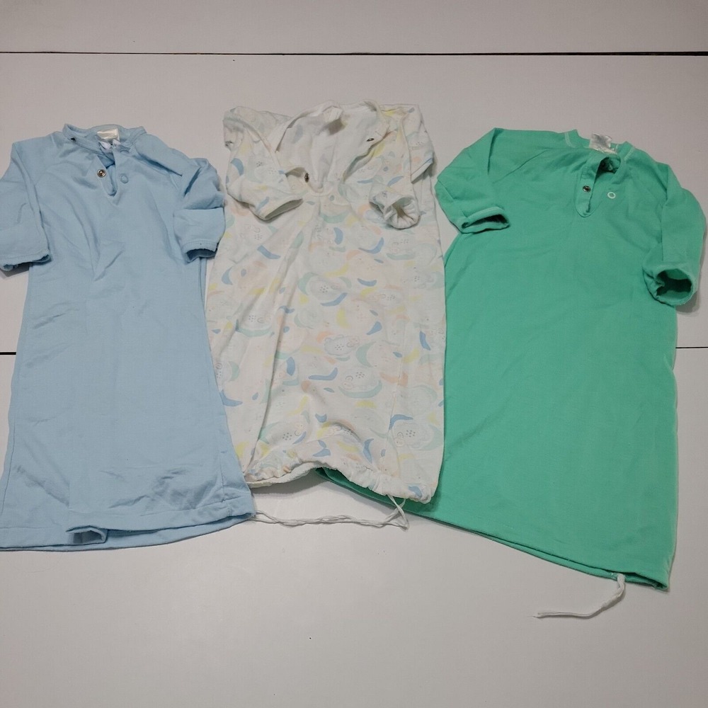 Vintage Boys One Size NB Sleep Sack Gown 0-6 Months 3 Piece Blue Movie Prop Set